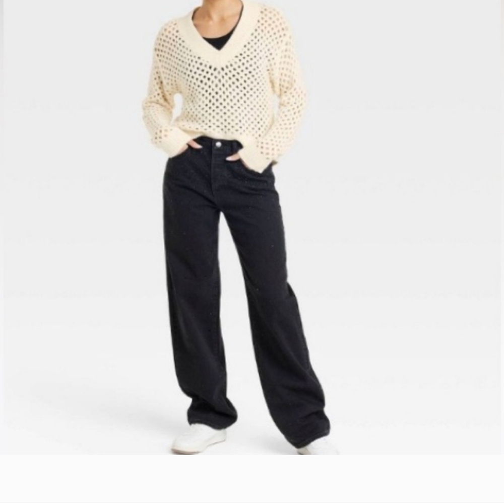 Women's Universal Thread Openwork V-Neck Pullover Sweater Size S - Picture 2 of 3